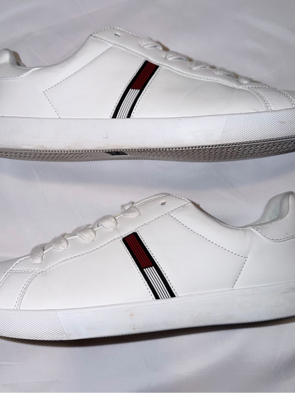 Tommy Hilfiger White Low-Top Sneakers with Red & Black Stripe